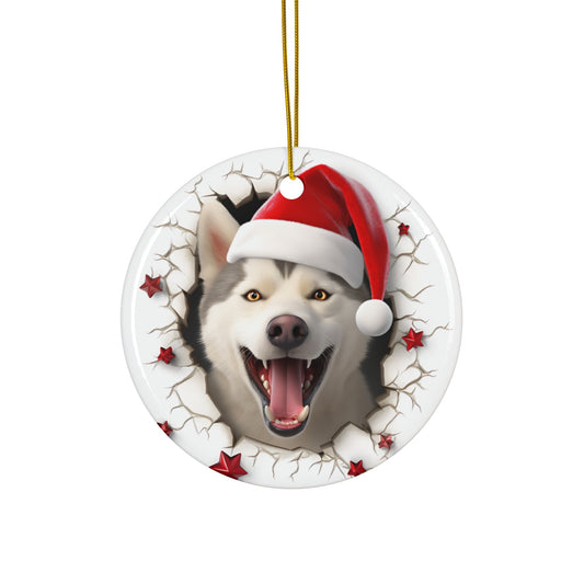 Husky Santa Christmas Ornament