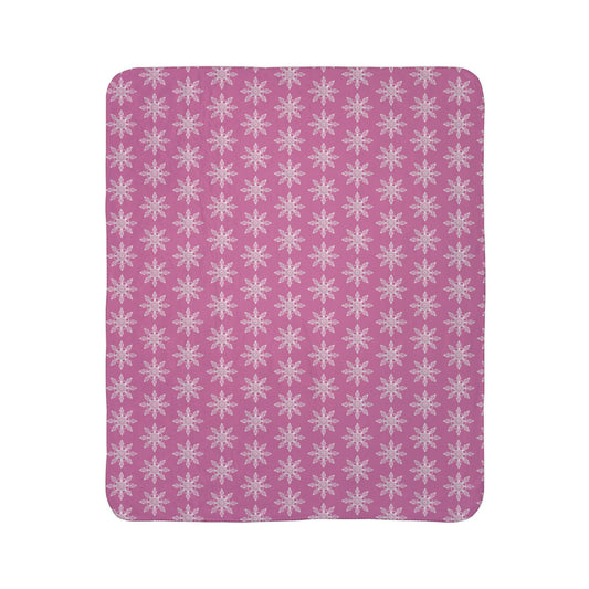 Light Pink Fleece Blanket with Silver Snowflakes