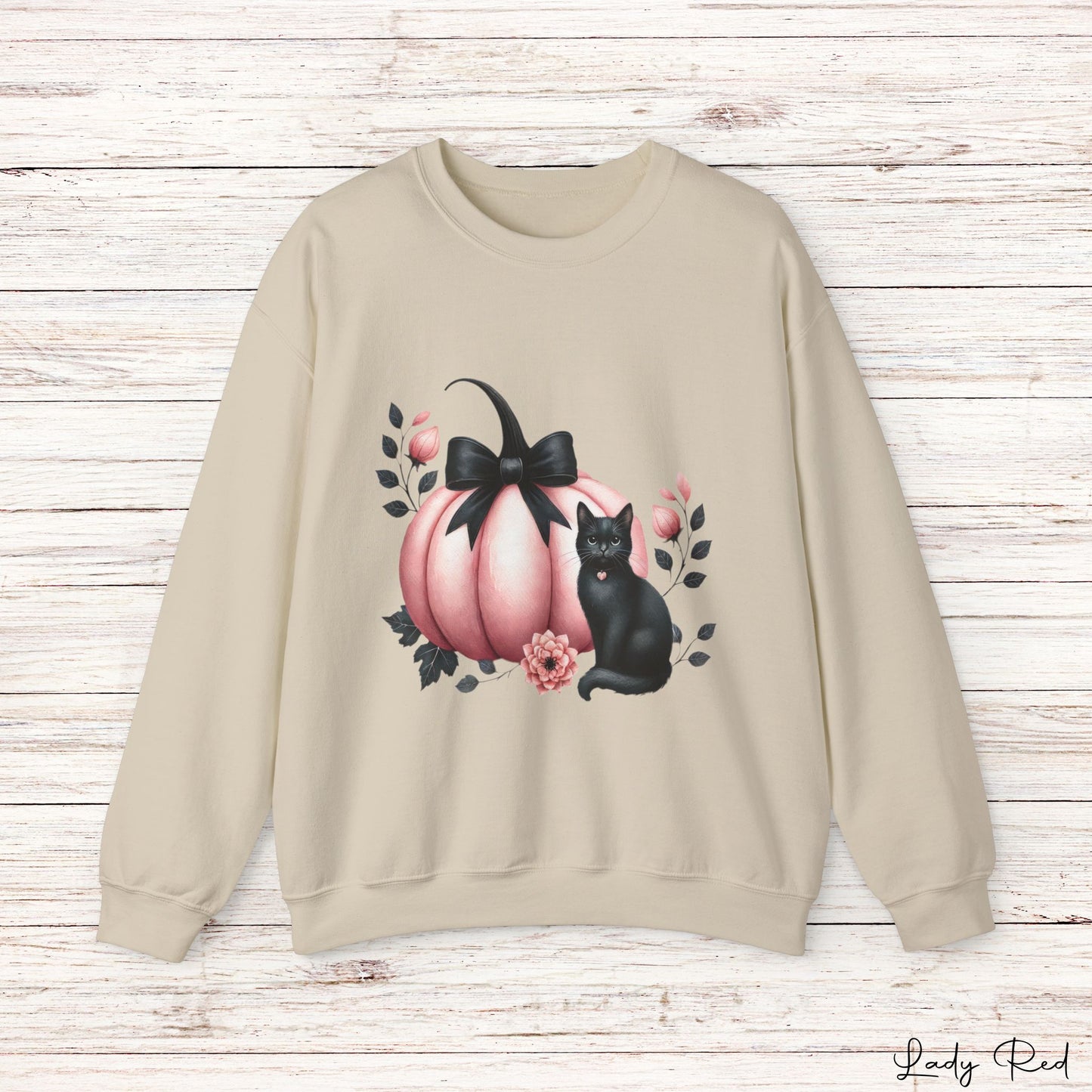 Pink Pumpkin Black Cat Fall Sweatshirt