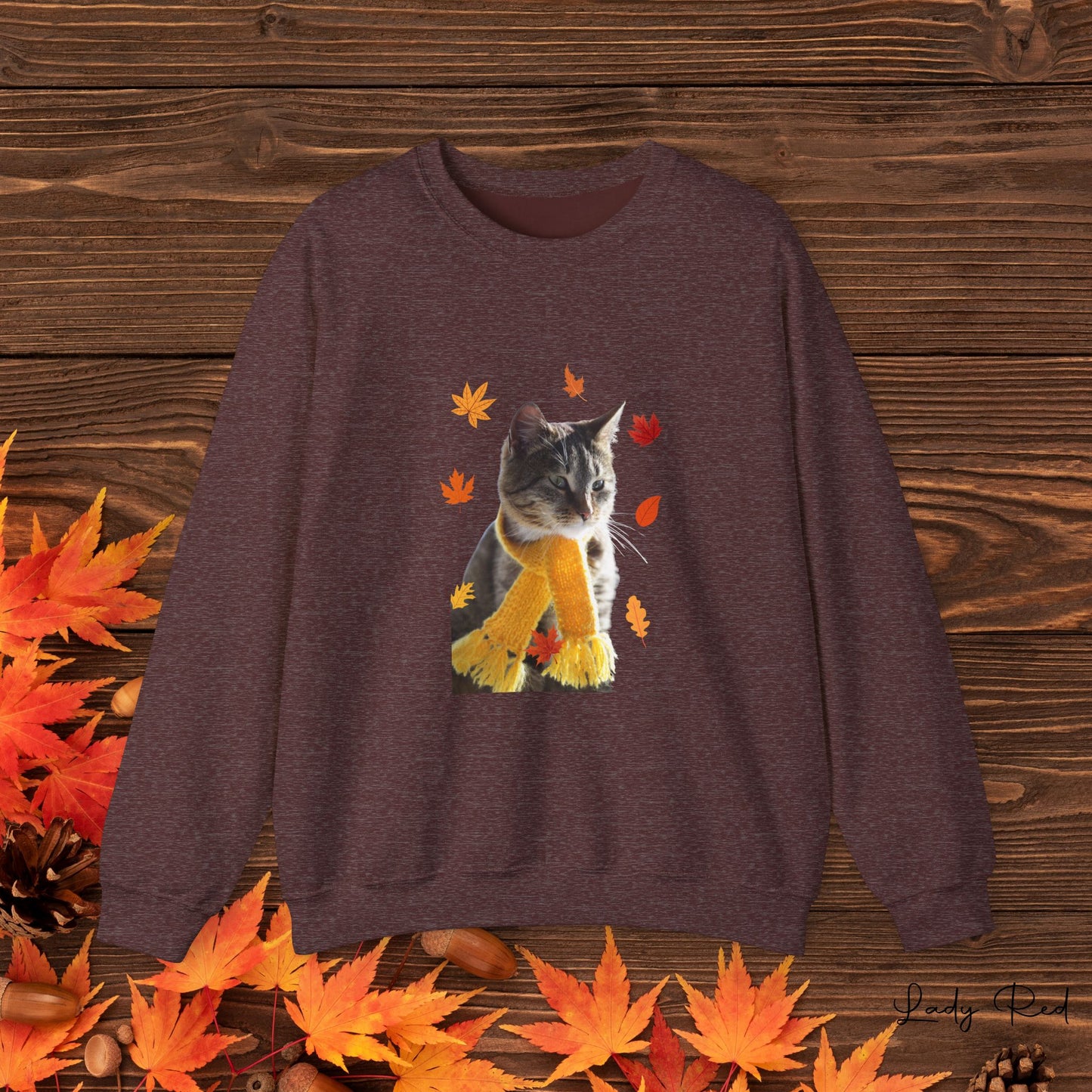 Fall Cat, Fall Leaves, Cat Lover, Cat with Scarf