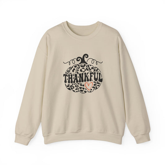 Leopard Pumpkin, Thankful, Fall Crew Sweatshirt