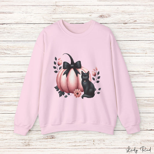 Pink Pumpkin Black Cat Fall Sweatshirt