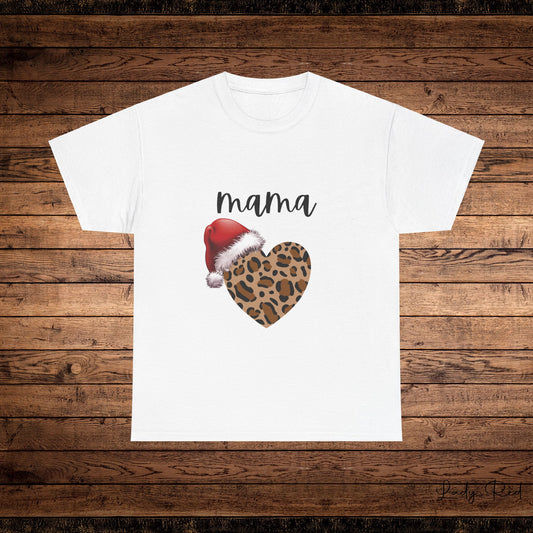 Mama Santa Baby Leopard Heart, Mommy & Me Tee