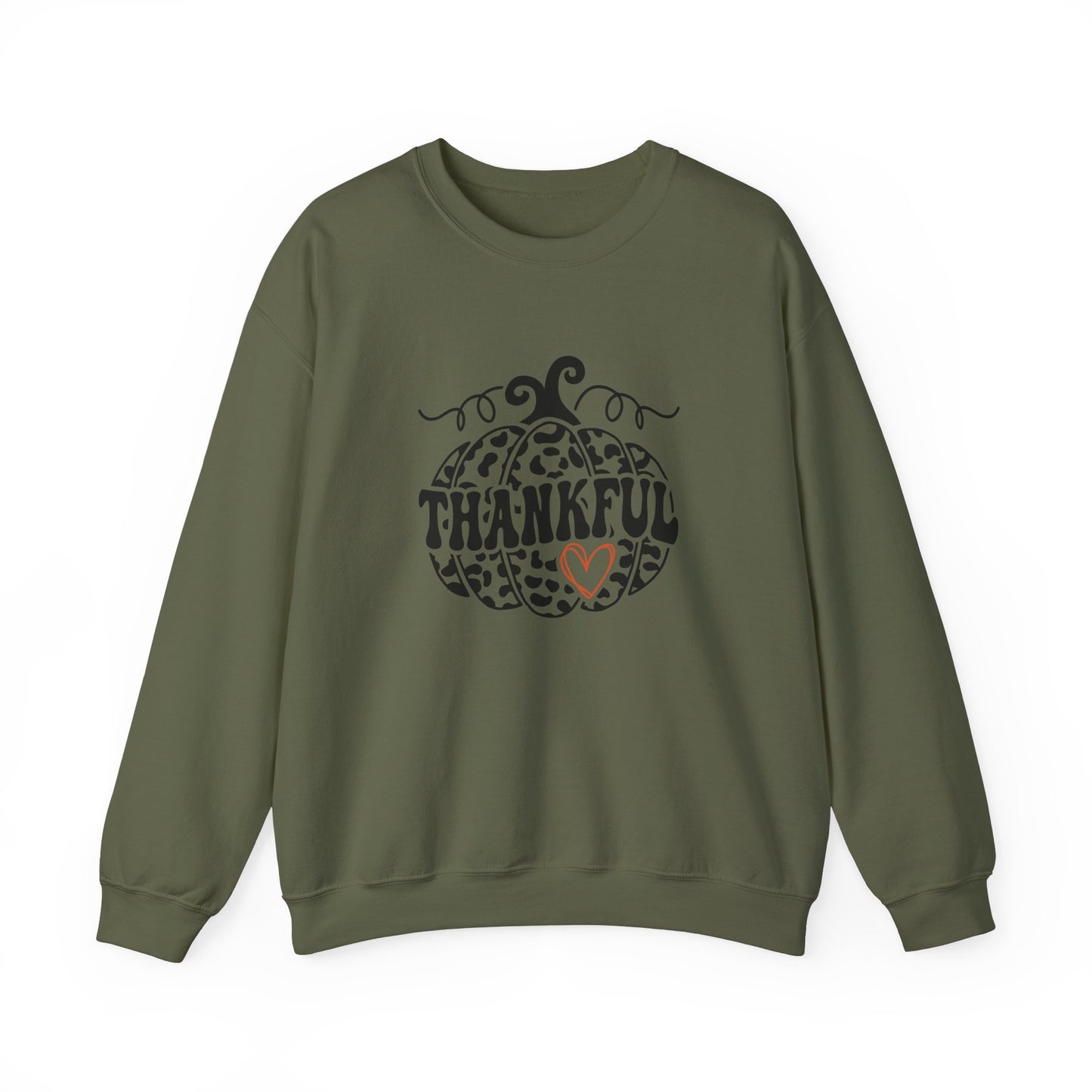 Leopard Pumpkin, Thankful, Fall Crew Sweatshirt