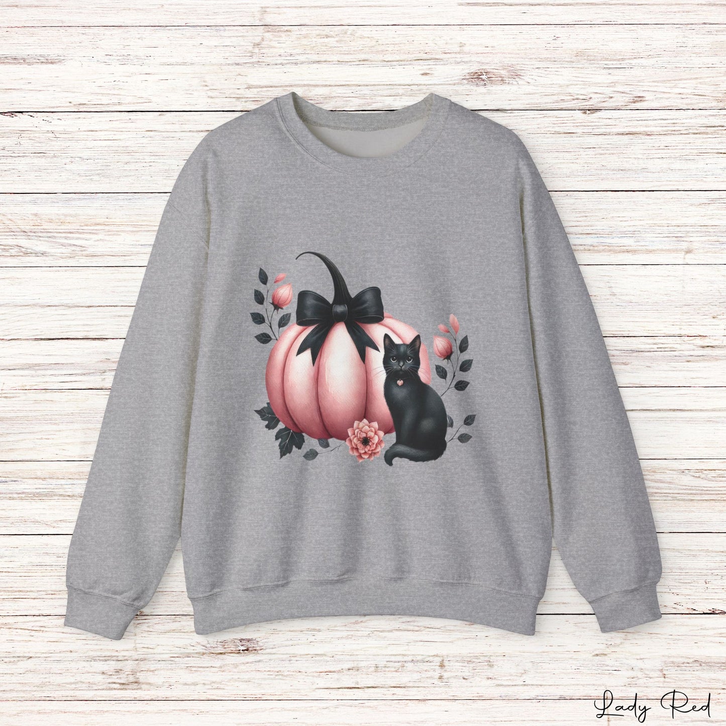 Pink Pumpkin Black Cat Fall Sweatshirt